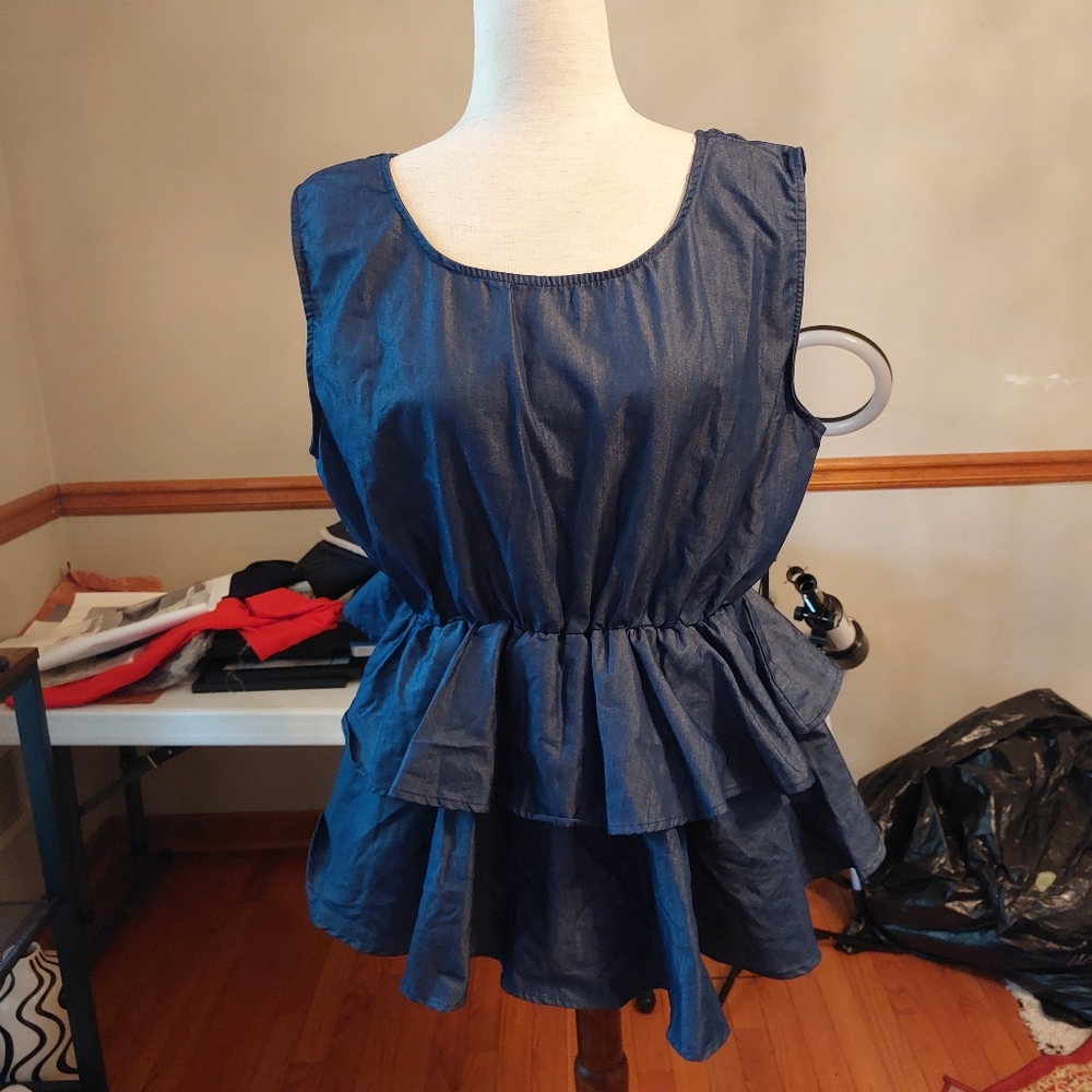 Denim Ruffle Blouse